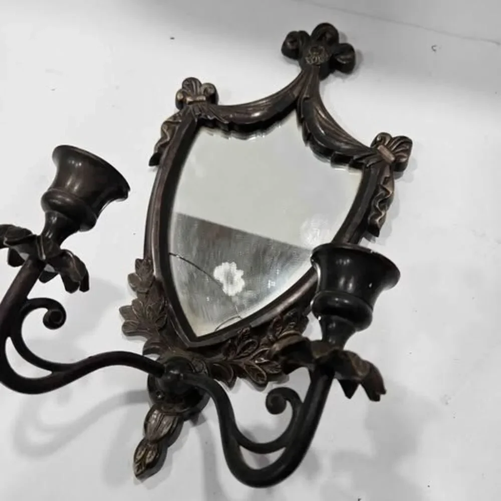 Vintage very heavy Style Mirrored Wall Sconce Candle Holder